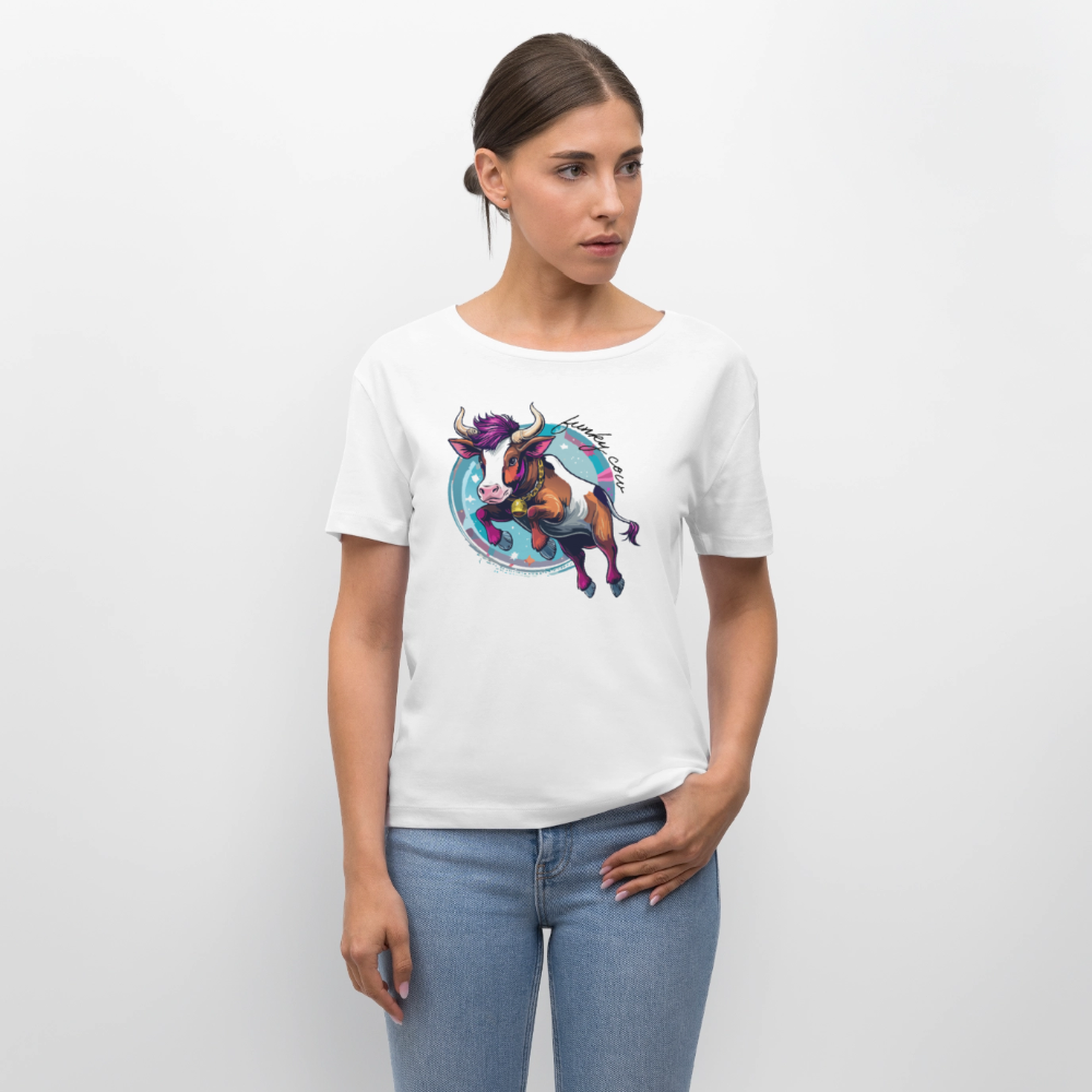 Frauen T-Shirt mit FUNKY COW PRINT - Weiß