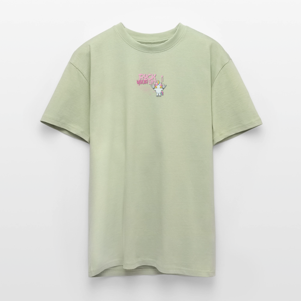 Heavy Oversize T-Shirt mit ROCK YOUR LIFE PRINT - Leichtes Salbeigrün