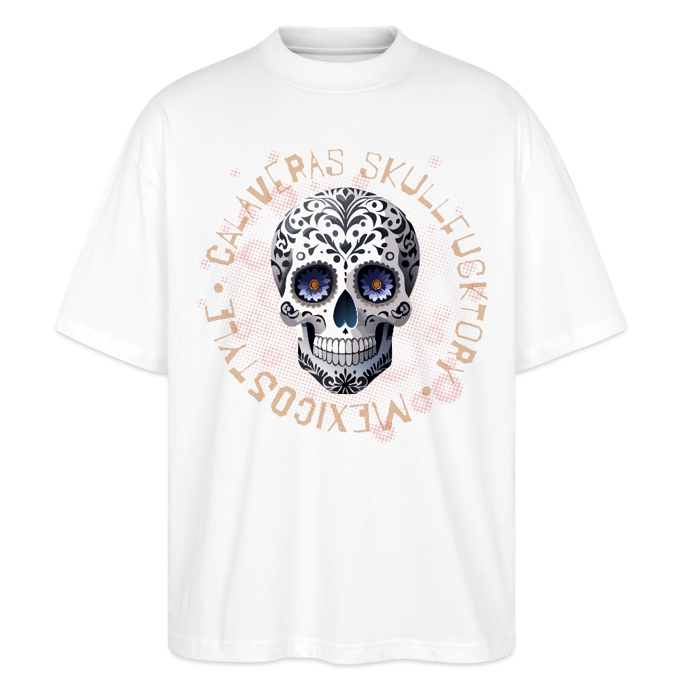 Oversized Unisex T-Shirt mit CALAVERAS SKULLPRINT - Weiß