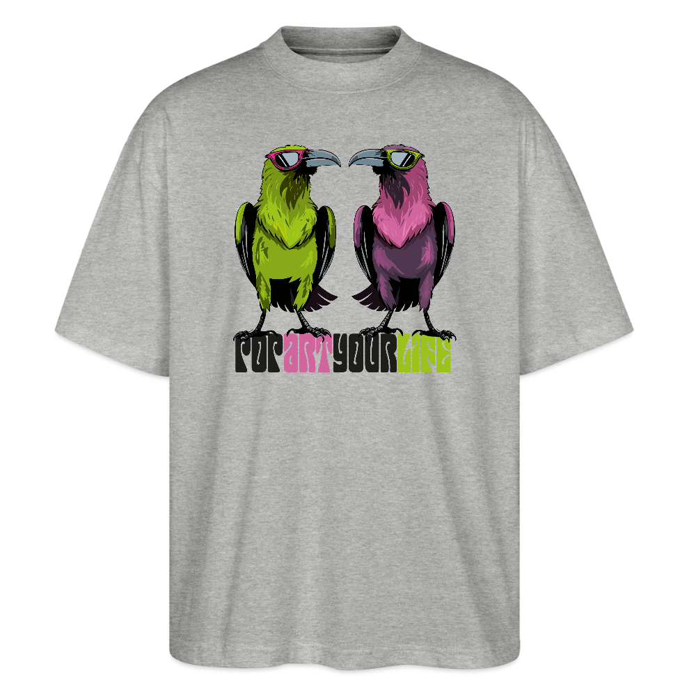 Oversized Unisex T-Shirt mit POPART YOUR LIFE PRINT - Grau meliert