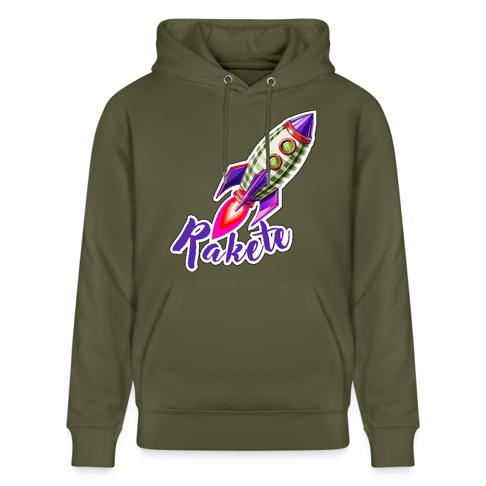 Unisex Hoodie mit RAKETE PRINT - Khaki Grün