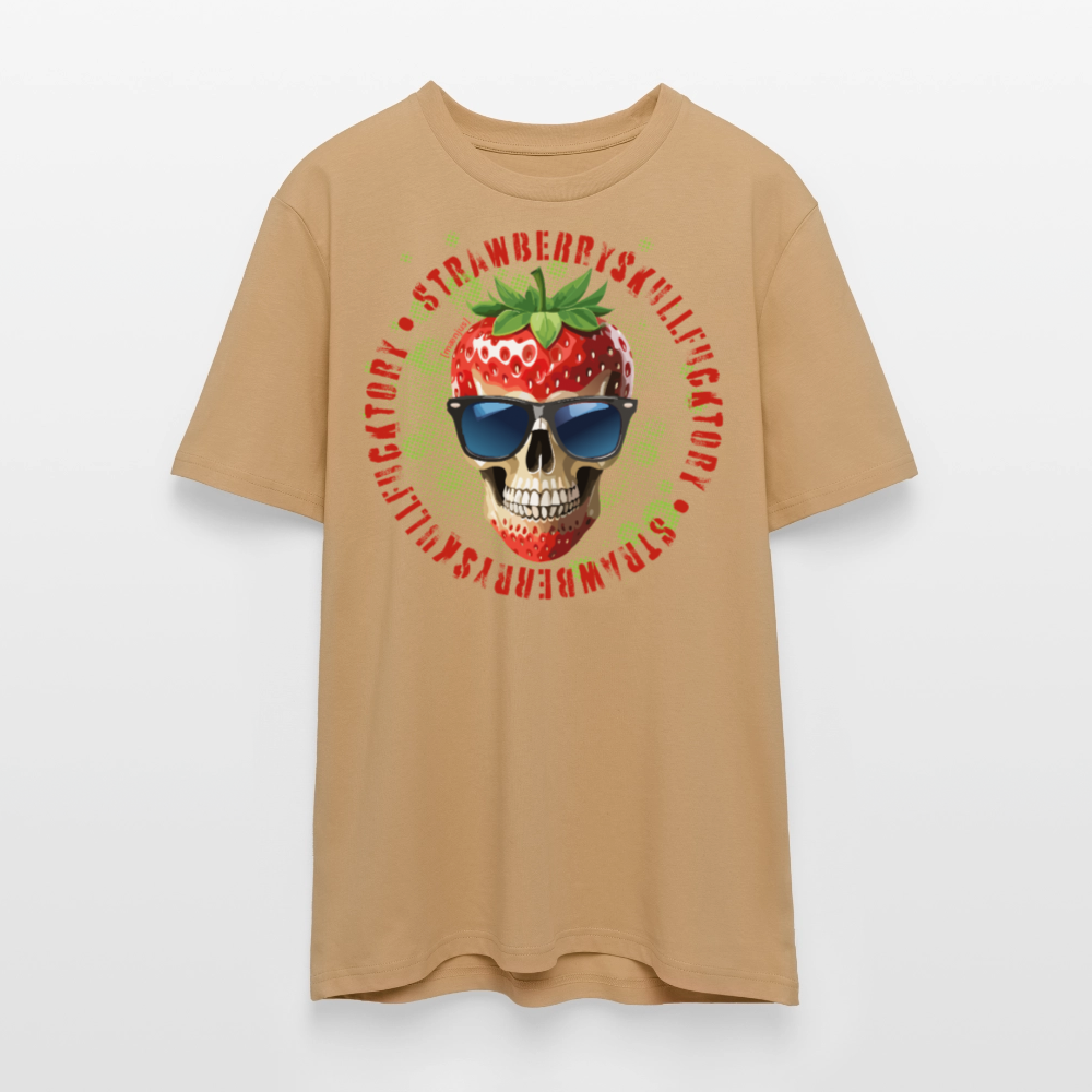 Unisex Bio-T-Shirt mit STRAWBERRY SKULL PRINT Vorderseite - Karamell