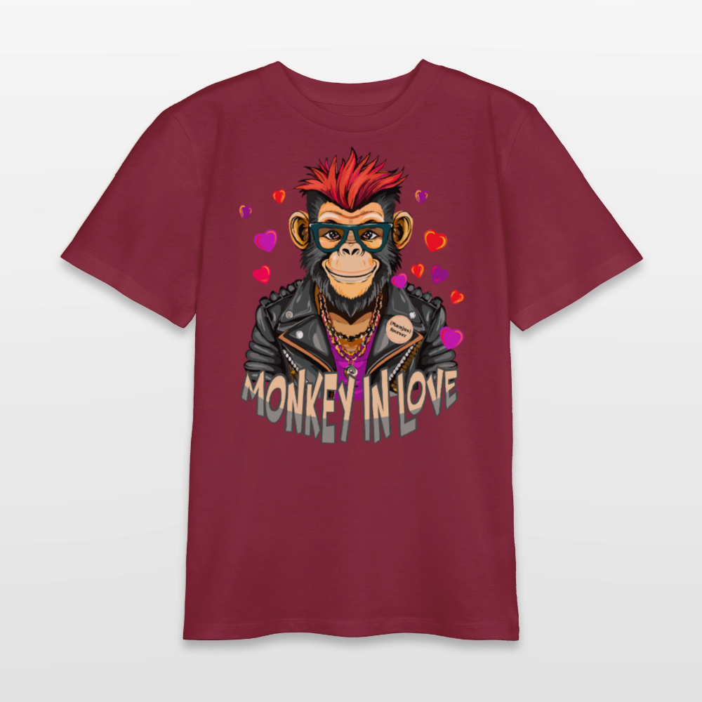 MNJS TEENS Bio T-Shirt mit MONKEY IN LOVE PRINT - Burgunderrot