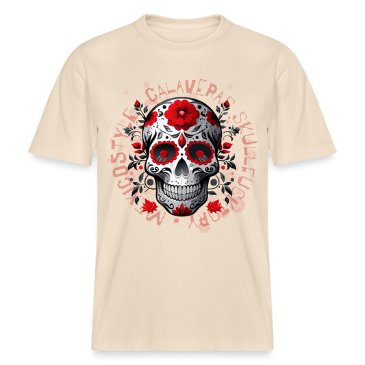 Relaxed Fit Unisex Bio-T-Shirt mit CALAVERS ROSEN PRINT Vorderseite - Weißgrau