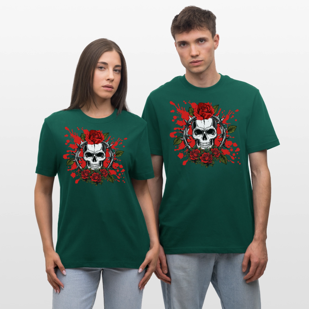 Relaxed Fit Unisex Bio-T-Shirt mit  ROSEN SKULL PRINT Vorderseite - Forest