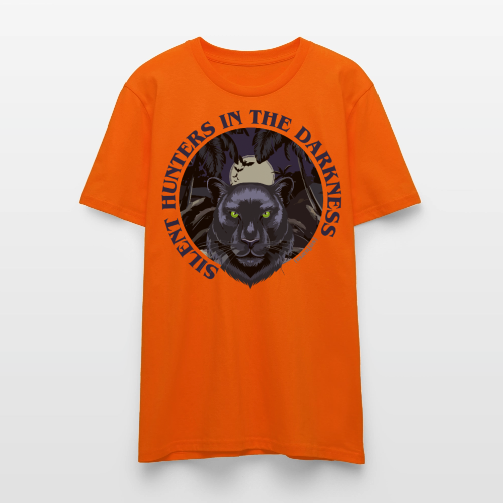 Unisex T-Shirt mit SILENT HUNTERS IN THE DARKNESS PRINT Vorderseite - Tieforange