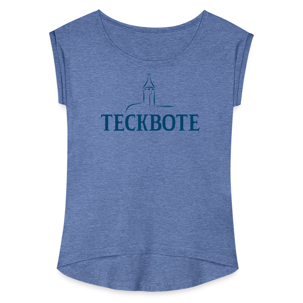 Frauen T-Shirt mit gerollten Ärmeln mit TECKBOTE Print - Denim meliert