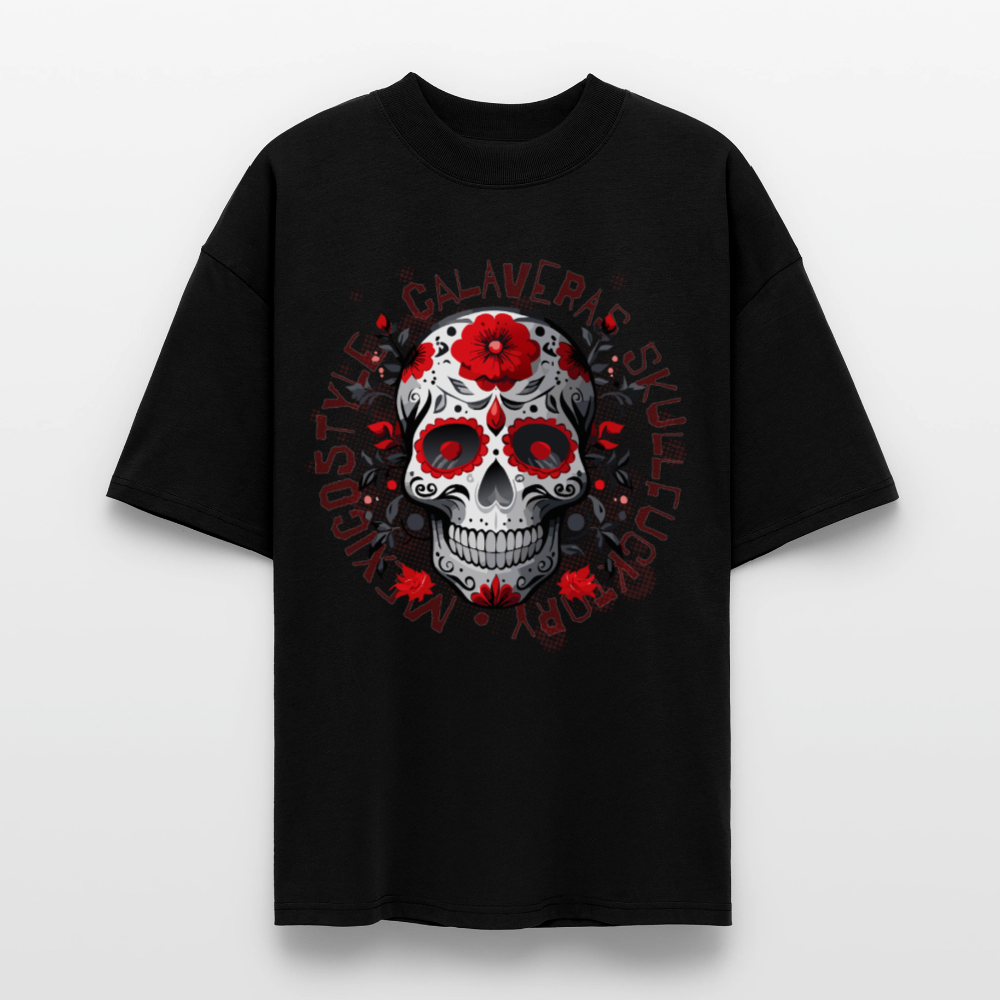 Oversized Unisex T-Shirt mit CALAVERAS SKULLPRINT - Schwarz
