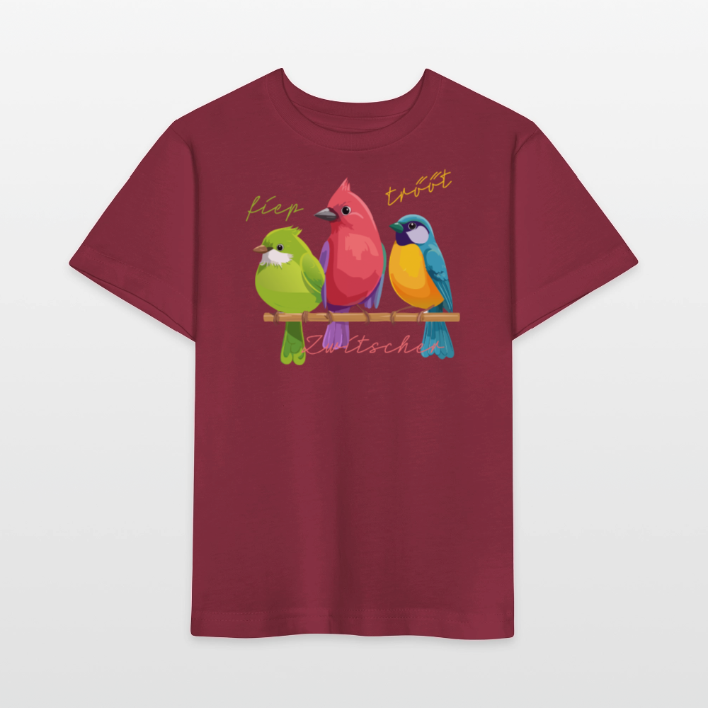 Kinder T-Shirt MINI mit Zwitschergäng Print - Burgunderrot