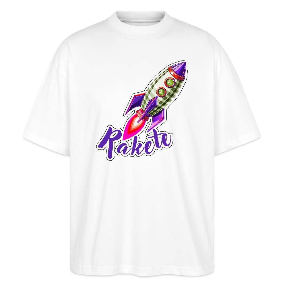 Oversized Unisex T-Shirt mit RAKETE PRINT - Weiß