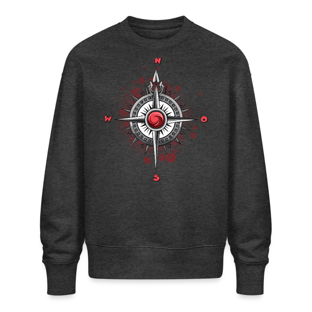 Unisex Oversize Pullover mit WINDROSE PRINT - Dunkelgrau meliert