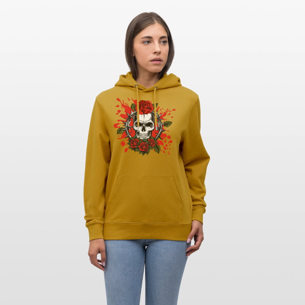 Unisex Hoodie mit ROSENSKULL PRINT - Ocker