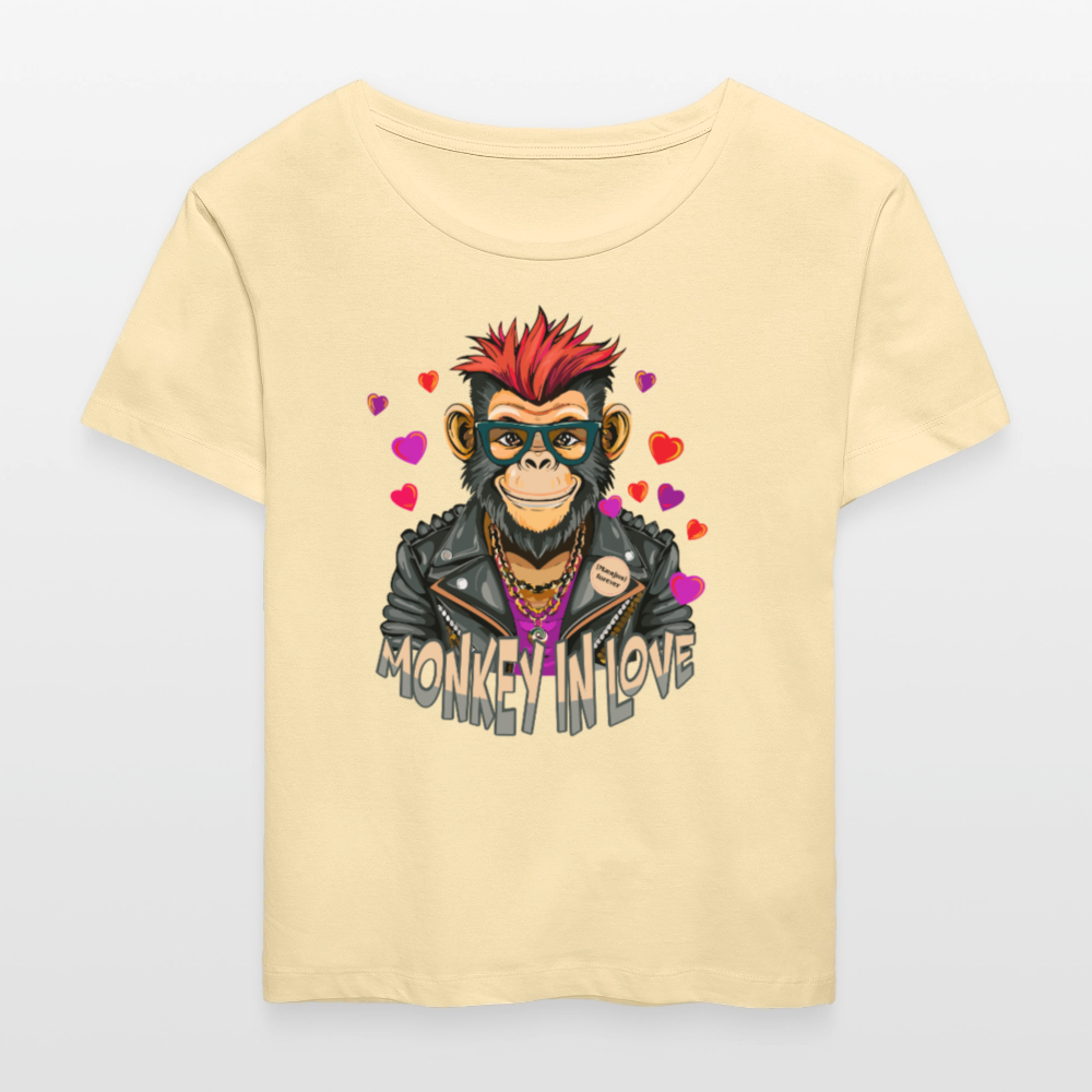 Frauen T-Shirt mit MONKEY IN LOVE PRINT - Creme