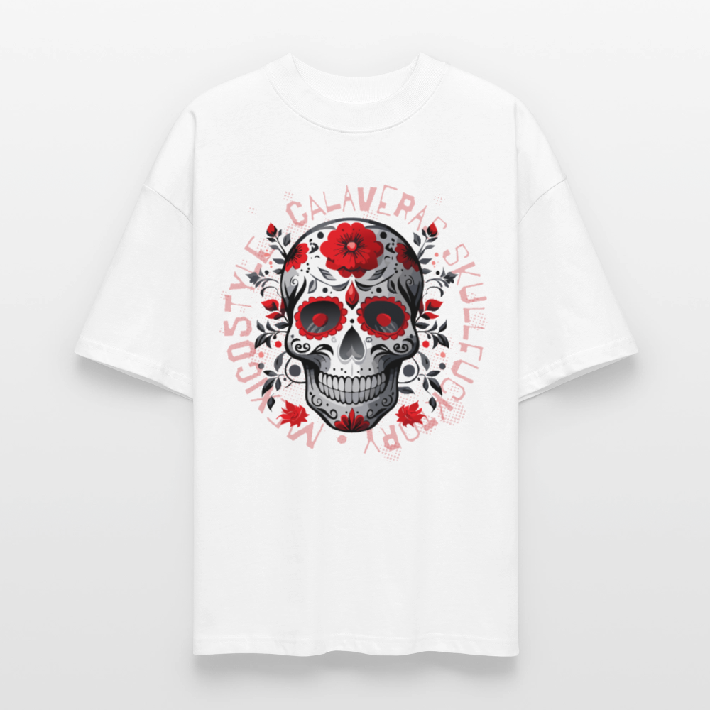 Oversized Unisex T-Shirt mit CALAVERAS SKULLPRINT - Weiß