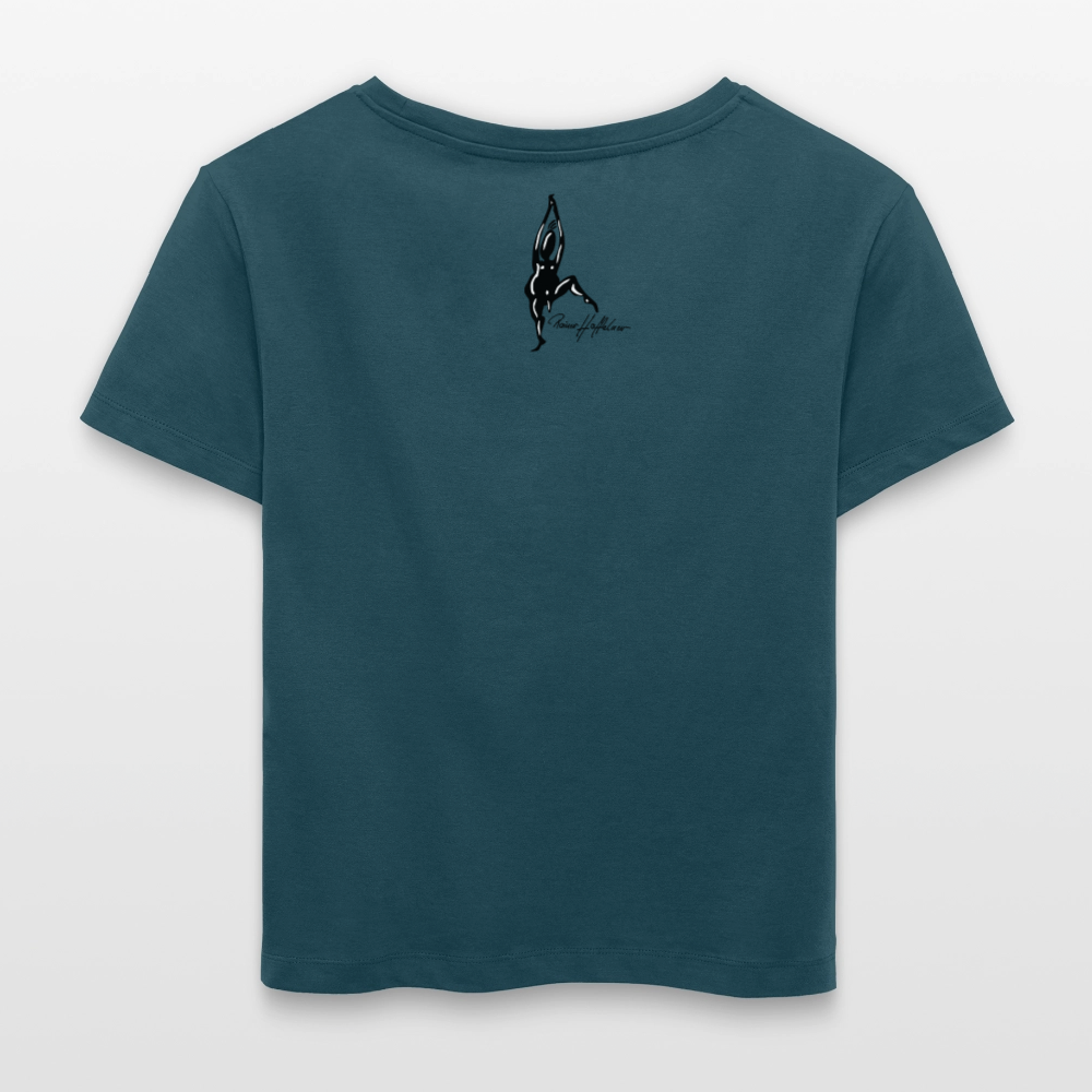 Relaxed Rundhals Frauen Bio-T-Shirt mit DYNAMIC FIELDS PRINT - Dunkles Petrol