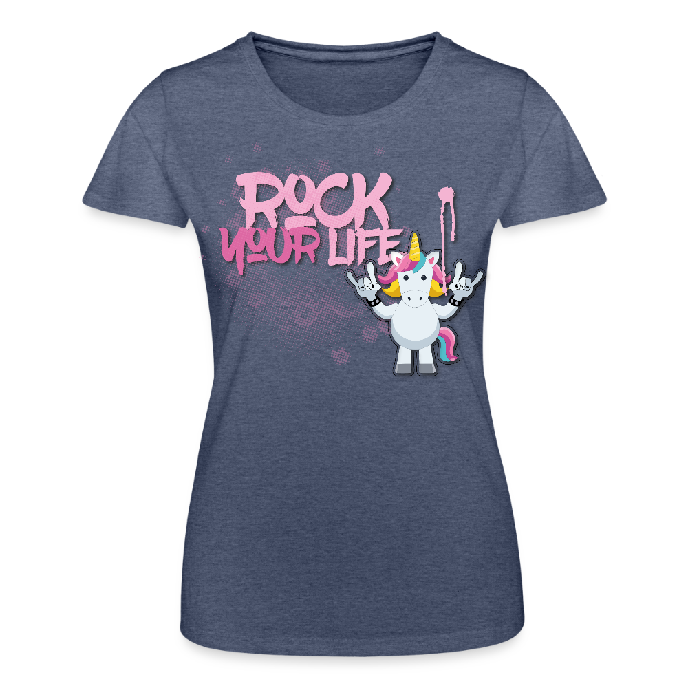 Frauen-T-Shirt mit ROCK YOUR LIFE PRINT - Navy meliert
