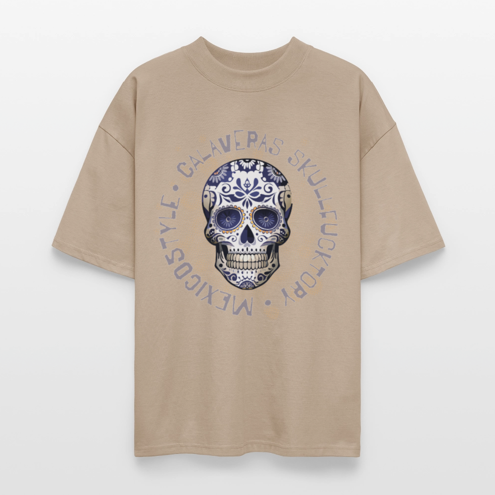 Oversized Unisex T-Shirt mit CALAVERAS SKULLPRINT - Steingrau