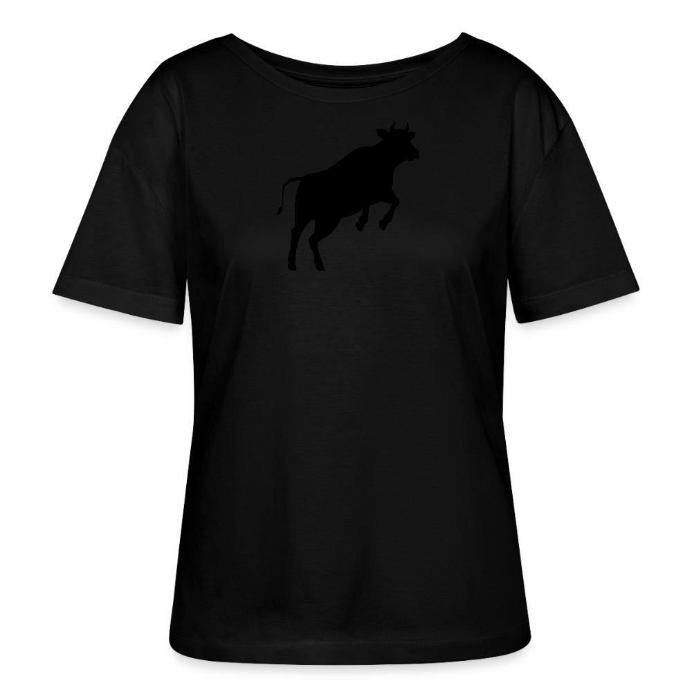 Frauen T-Shirt mit JUMPING COW PRINT - Schwarz