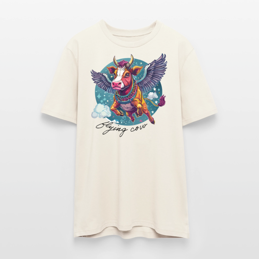 Unisex Bio-T-Shirt mit Flying Cow Print Vorderseite - Naturweiß
