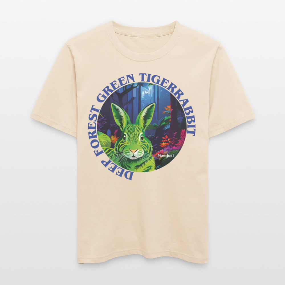 Relaxed Fit Unisex Bio-T-Shirt mit DEEP FOREST GREEN TIGERRABBIT PRINT Vorderseite - Weißgrau
