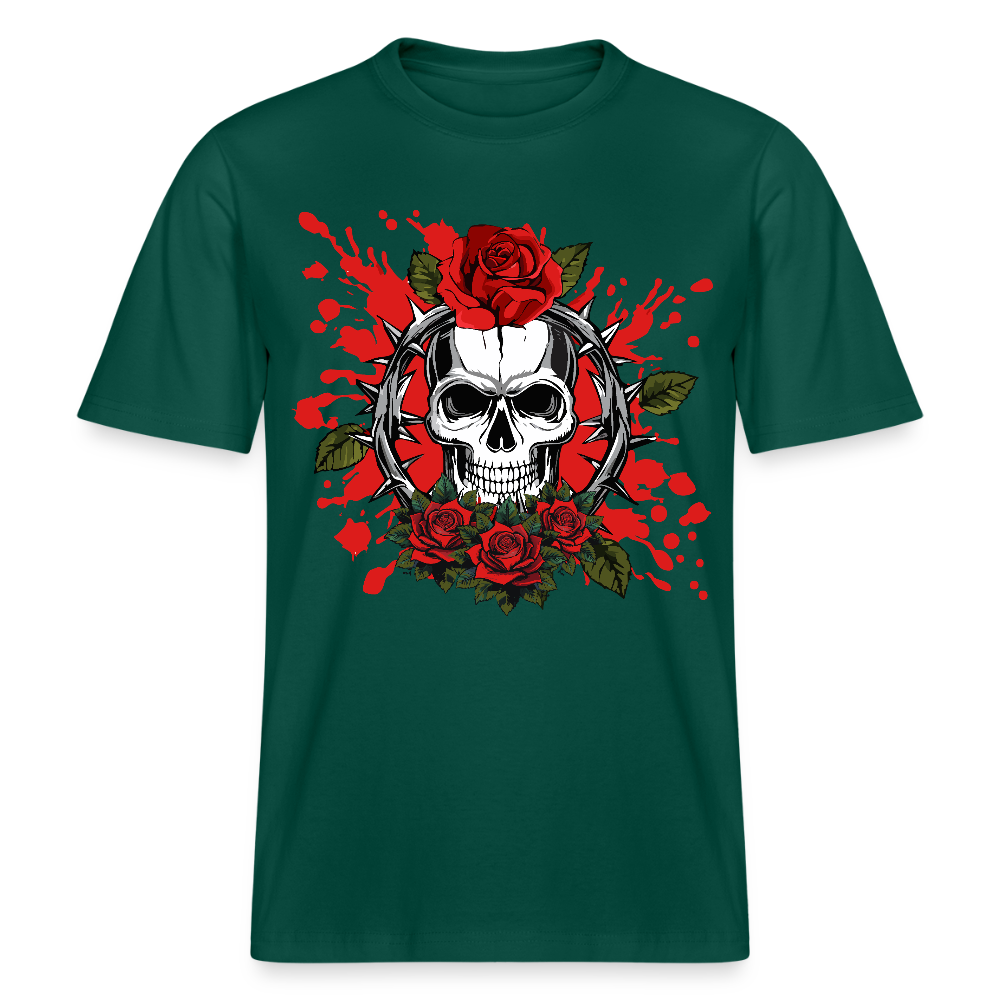 Relaxed Fit Unisex Bio-T-Shirt mit ROSEN SKULL PRINT Vorderseite - Forest