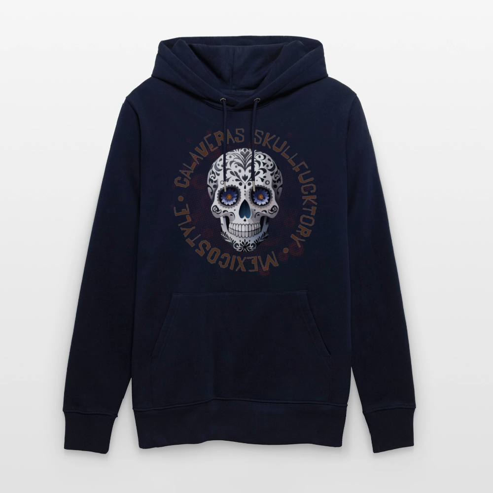 Unisex Hoodie mit CALAVERAS SKULL PRINT Vorderseite - Navy