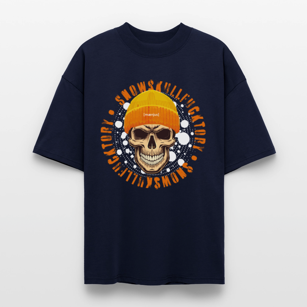 Oversized Unisex Bio T-Shirt mit SNOWSKULL FUCKTORY PRINT - Navy