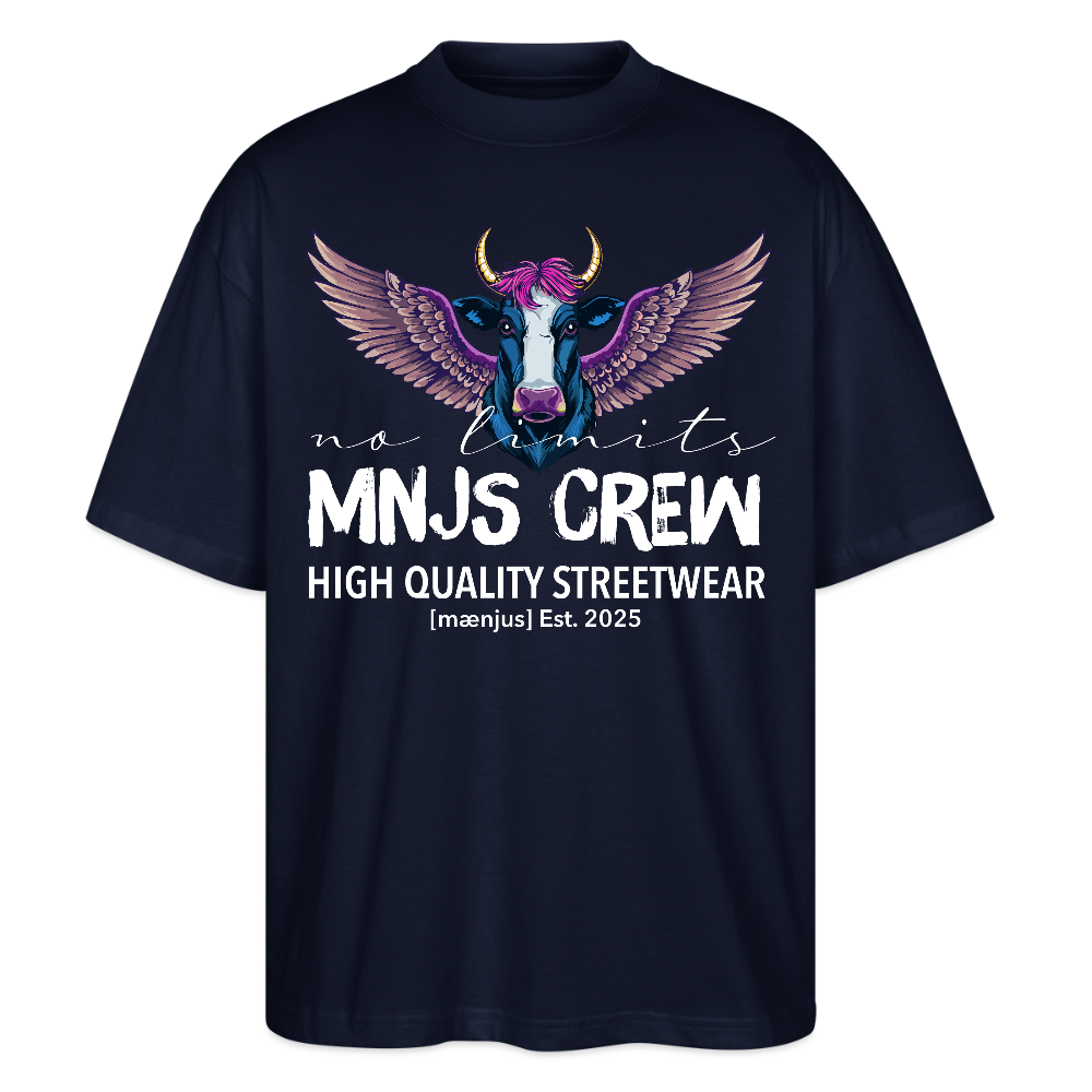 Oversized Unisex Bio T-Shirt mit MNJS CREW no limits PRINT - Navy