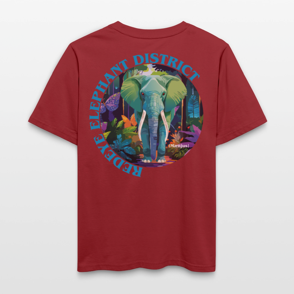 Relaxed Fit Unisex Bio-T-Shirt mit REDEYE ELEPHANT DISTRICT PRINT Vorder- und Rückseite - Erdrot