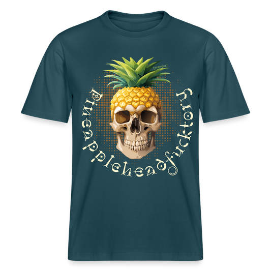 Relaxed Fit Unisex Bio-T-Shirt mit PINEAPPLE SKULL PRINT Vorderseite - Dunkles Petrol