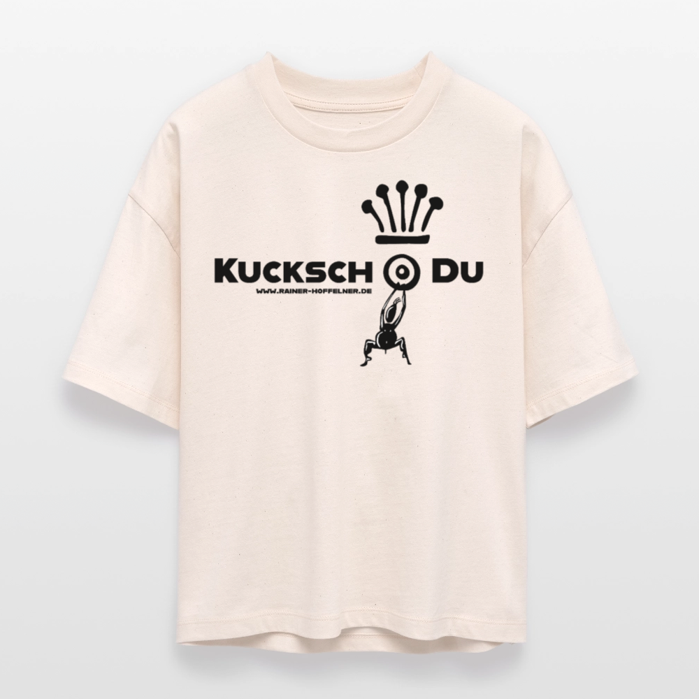 Frauen Boxy Bio-T-Shirt mit KUCKSCH DU PRINT - Weißgrau
