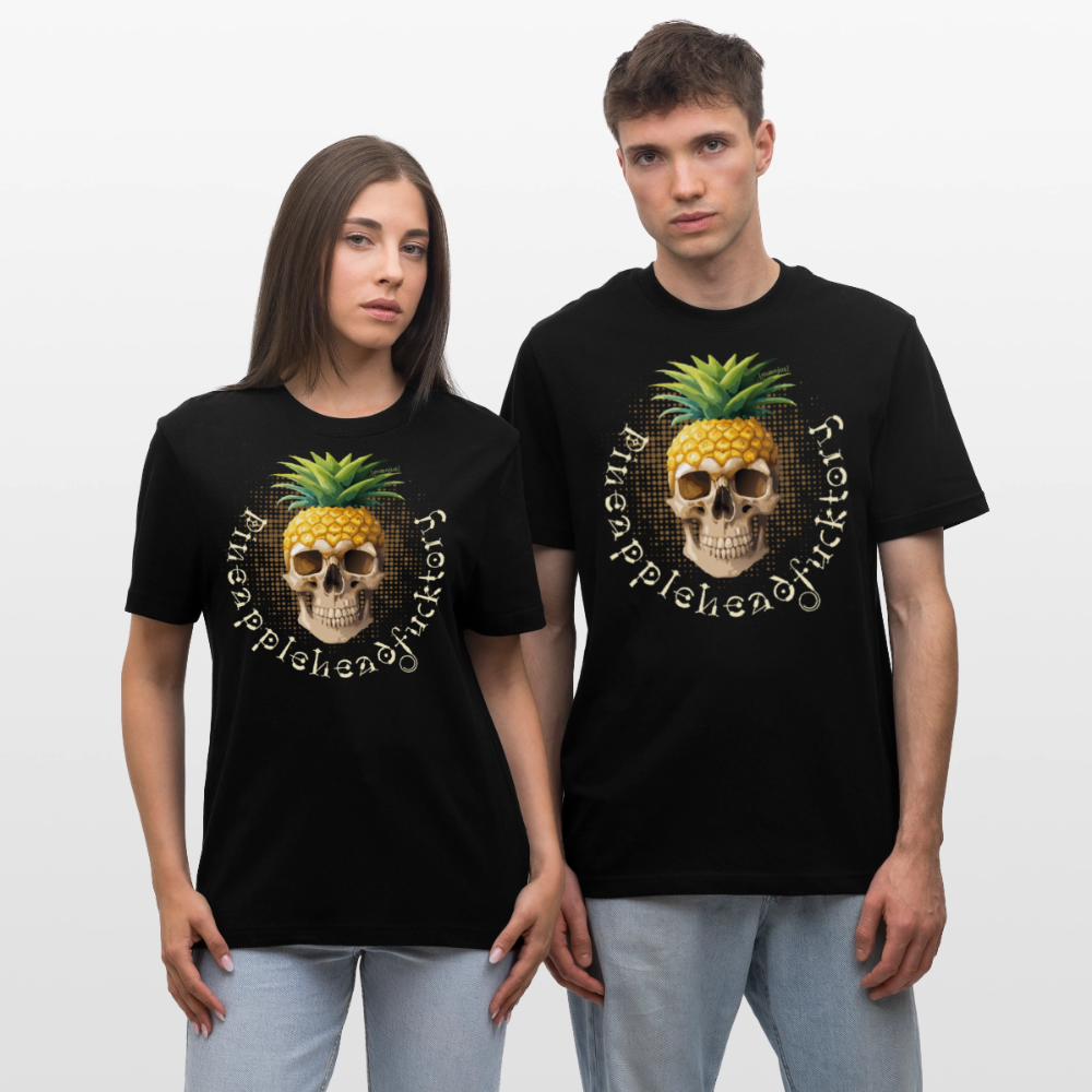 Relaxed Fit Unisex Bio-T-Shirt mit PINEAPPLE SKULL PRINT Vorderseite - Schwarz