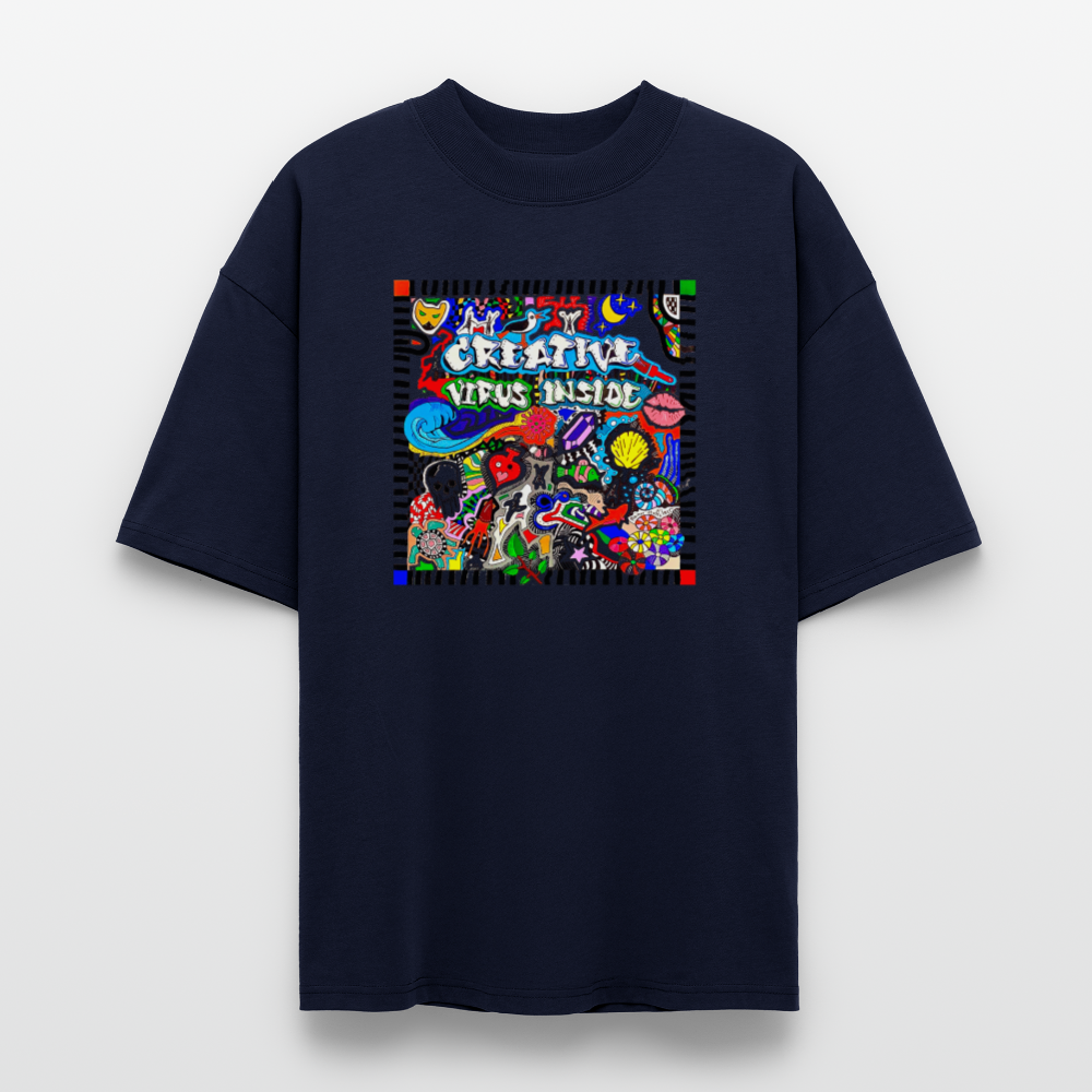 Oversized Unisex Bio T-Shirt mit CREATIVE VIRUS INSIDE PRINT Vorderseite - Navy