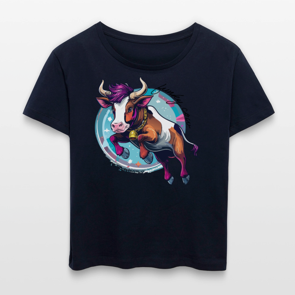 Frauen T-Shirt mit FUNKY COW PRINT - Navy