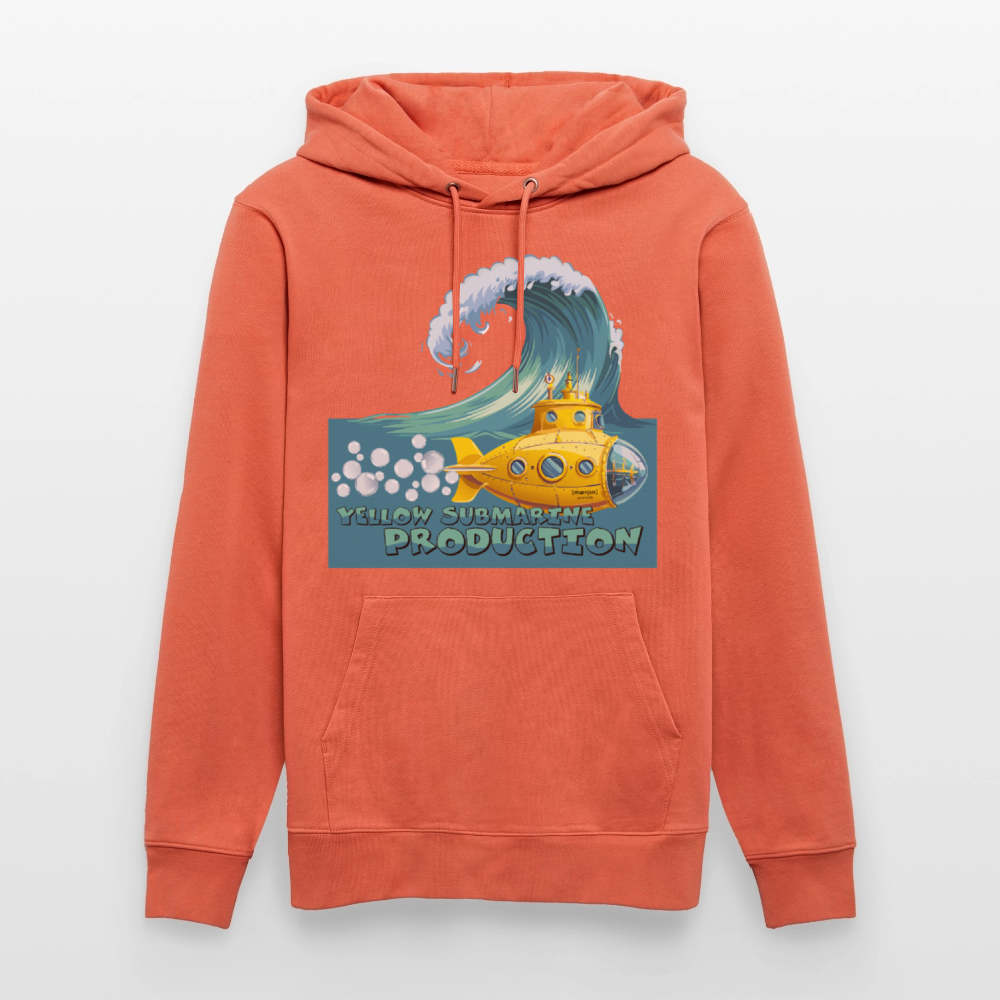 Unisex Bio-Hoodie mit YELLOW SUBMARINE PRODUCTION PRINT - Hellrot