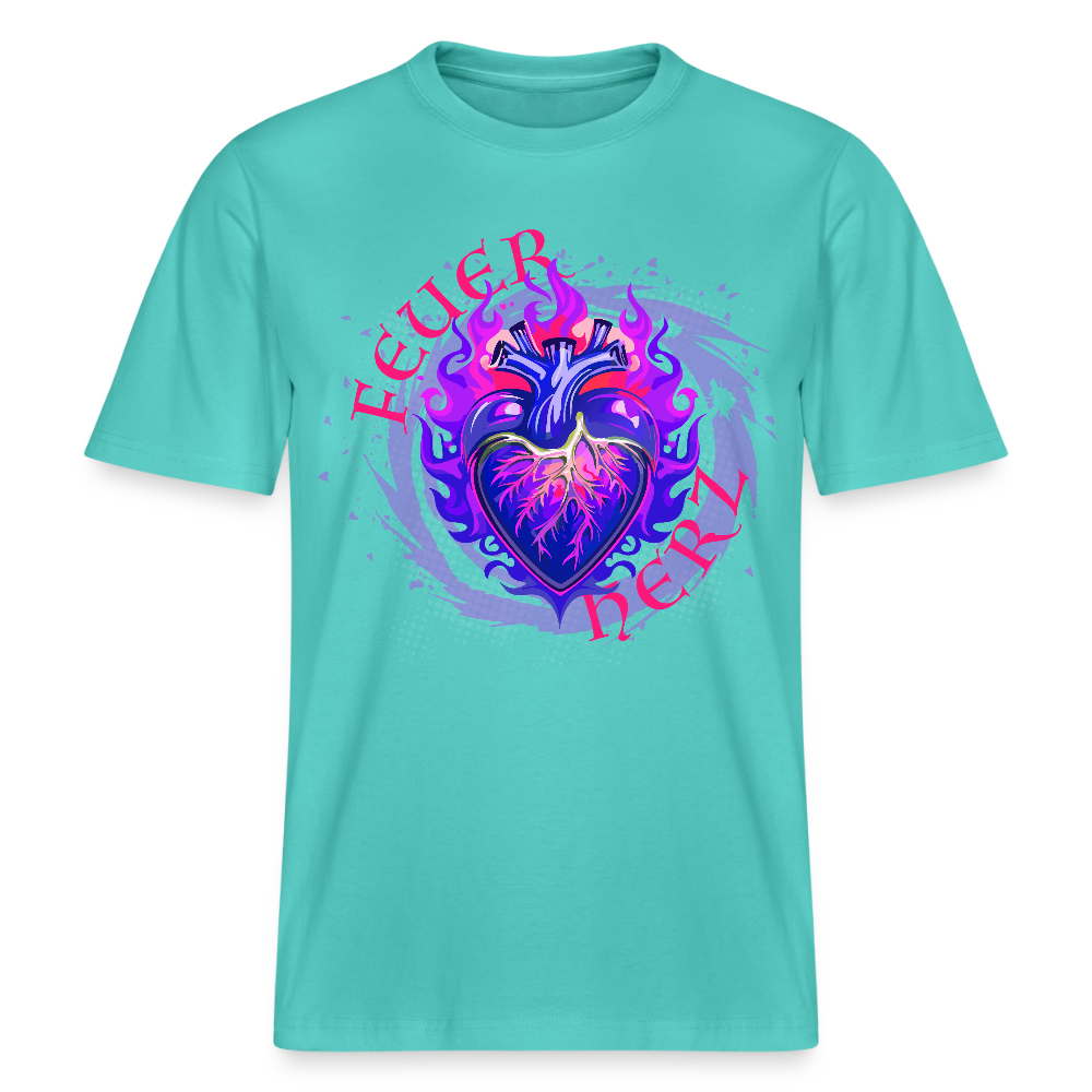 Unisex Bio-T-Shirt mit FEUERHERZ LILA PRINT - Poolblau