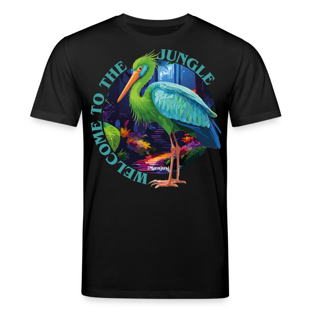 Unisex Bio-T-Shirt mit WELCOME TO THE JUNGLE PRINT Vorderseite - Schwarz
