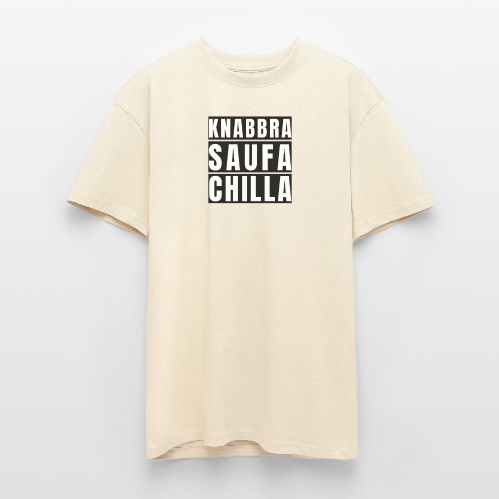 Heavy Oversize T-Shirt mit KNABBRA SAUFA CHILLA PRINT - Creme