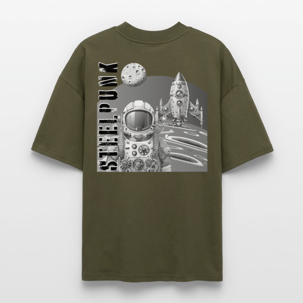 Oversized Unisex T-Shirt mit STEELPUNK PRINT Rückseite - Khaki