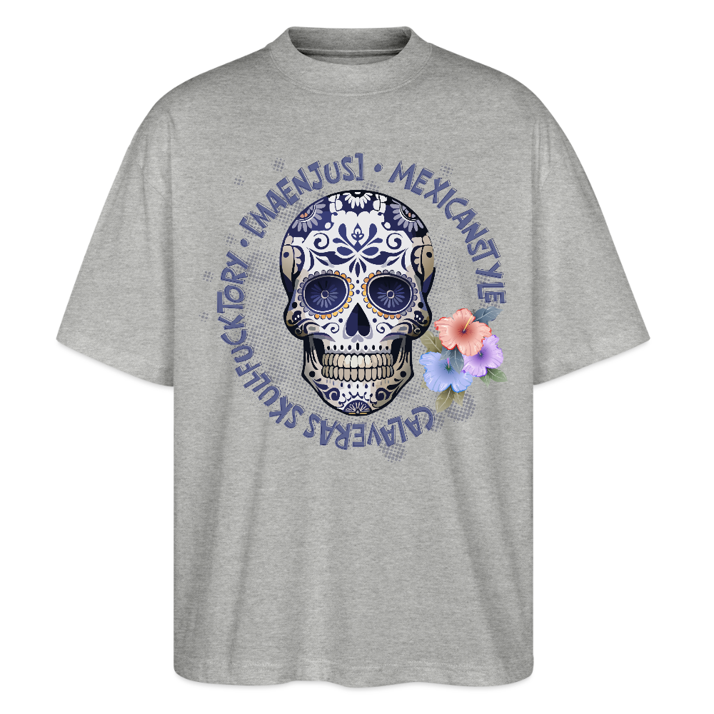 Oversized Unisex Bio T-Shirt mit MAENJUS MEXICANSTYLE PRINT Vorderseite - Grau meliert