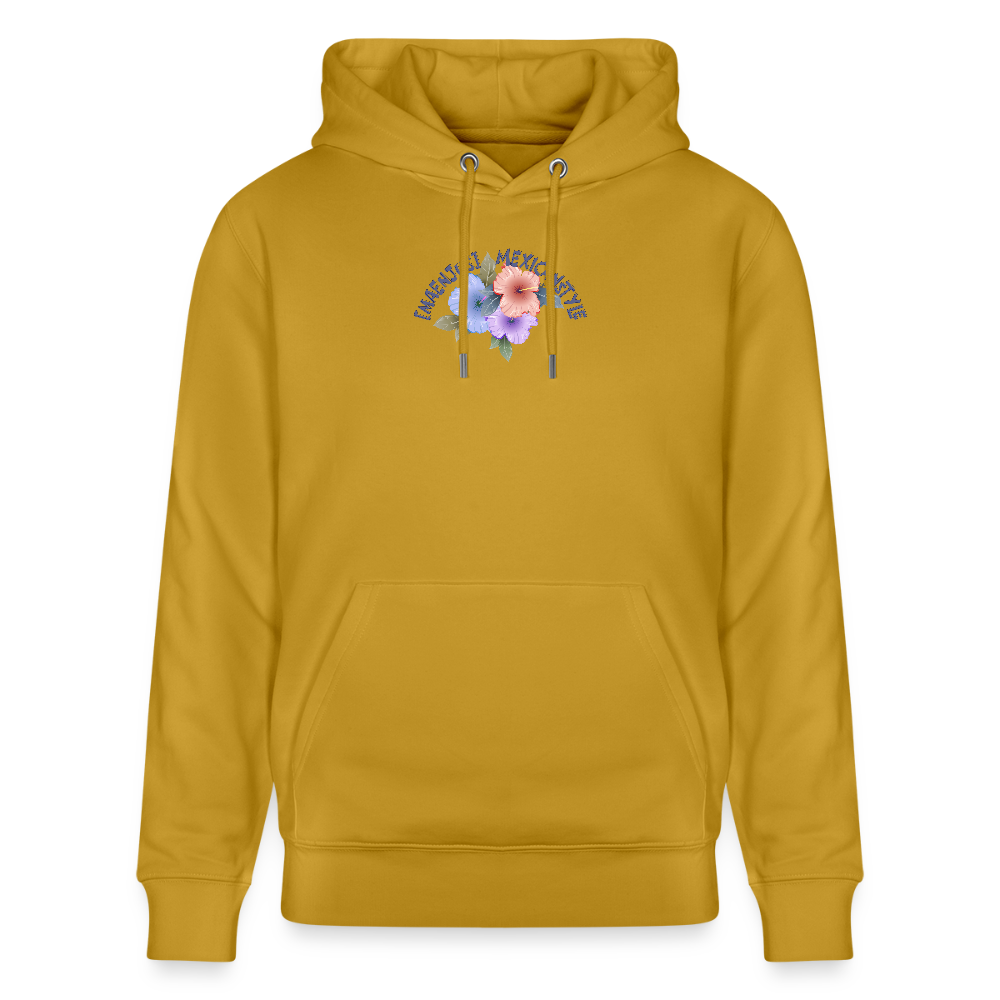 Unisex Hoodie mit MAENJUS MEXICANSTYLE PRINT Vorder- und Rückseite - Ocker