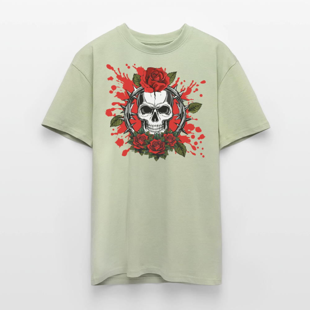 Heavy Oversize T-Shirt mit ROSEN SKULL PRINT - Leichtes Salbeigrün