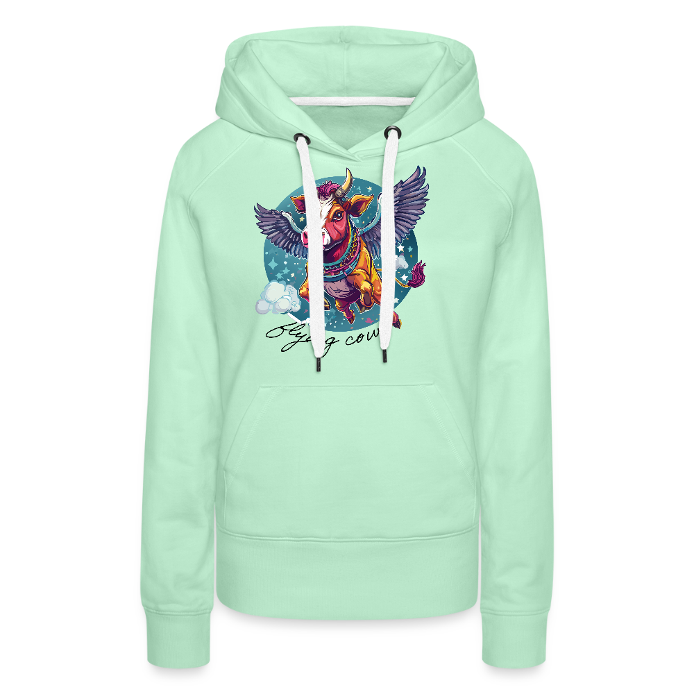 Frauen Premium Hoodie mit FLYING COW PRINT - helles Mintgrün