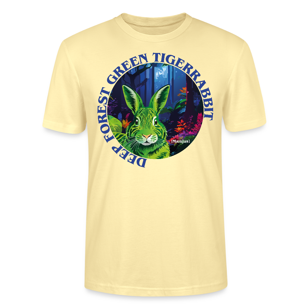 Unisex T-Shirt mit DEEP FOREST GREEN TIGERRABBIT PRINT Vorderseite - Creme