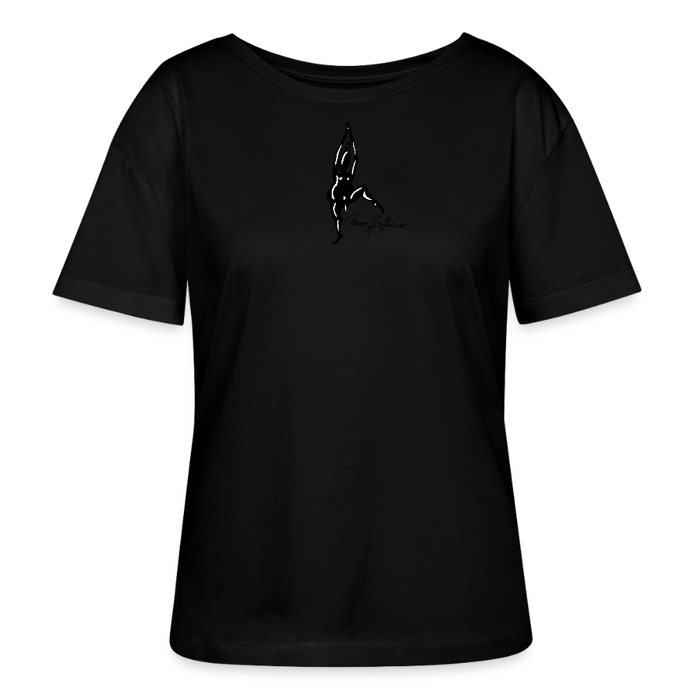 Relaxed Rundhals Frauen Bio-T-Shirt mit TUSCHEMÄNNCHEN PRINT - Schwarz