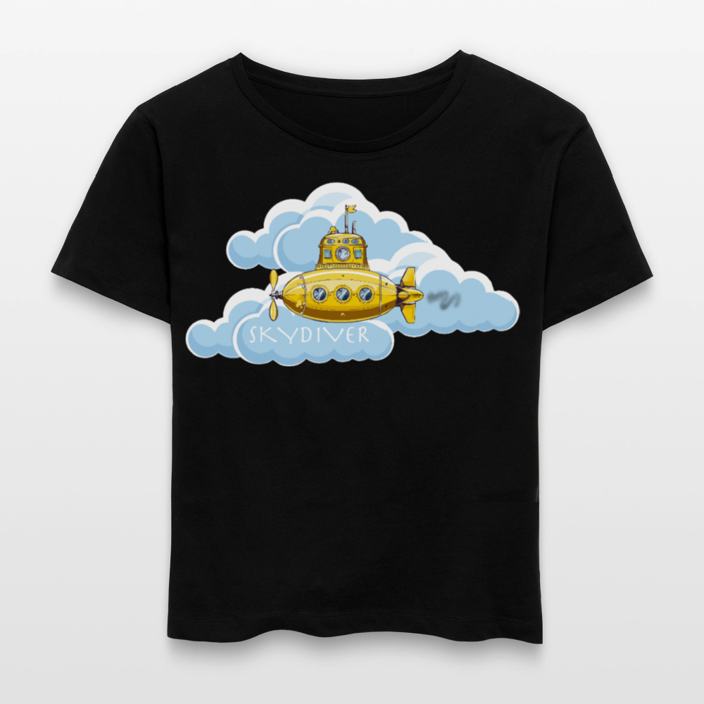 Relaxed Rundhals Frauen Bio-T-Shirt mit SKYDIVER SHIPYARD PRINT - Schwarz