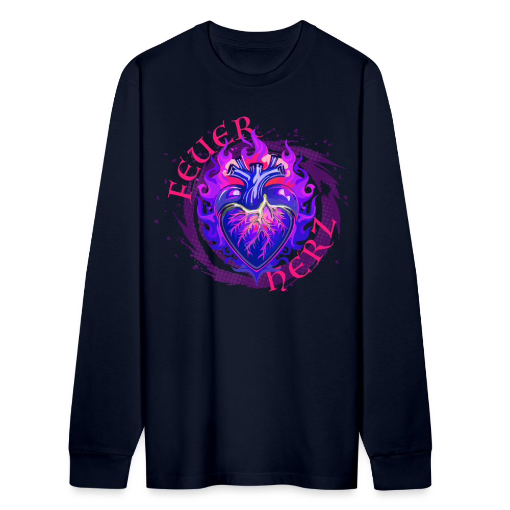 Unisex Bio-Langarmshirt mit FEUERHERZ LILA PRINT - Navy