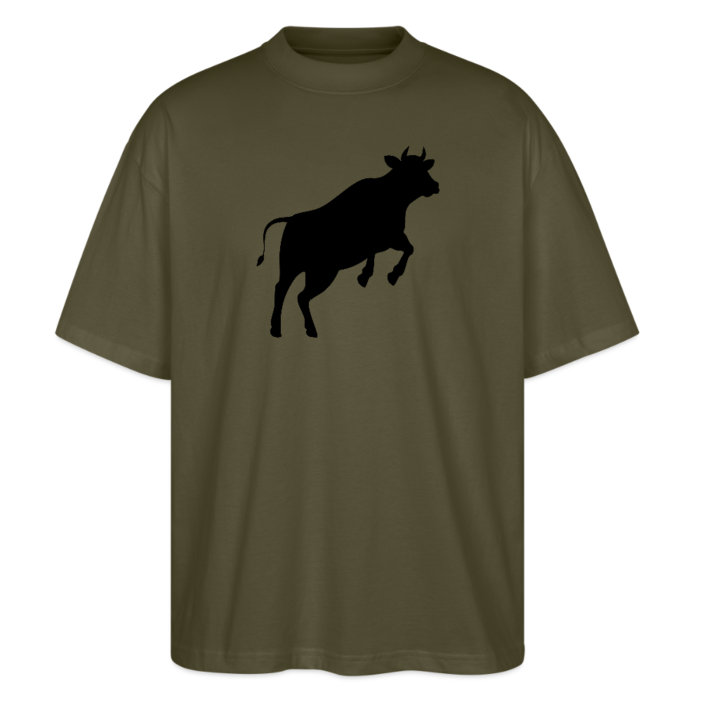Oversized Unisex T-Shirt mit JUMPING COW PRINT - Khaki