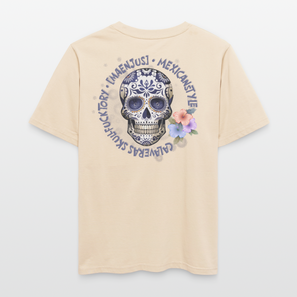 Relaxed Fit Unisex Bio-T-Shirt mit MAENJUS MEXICANSTYLE PRINT Vorder- und Rückseite - Weißgrau