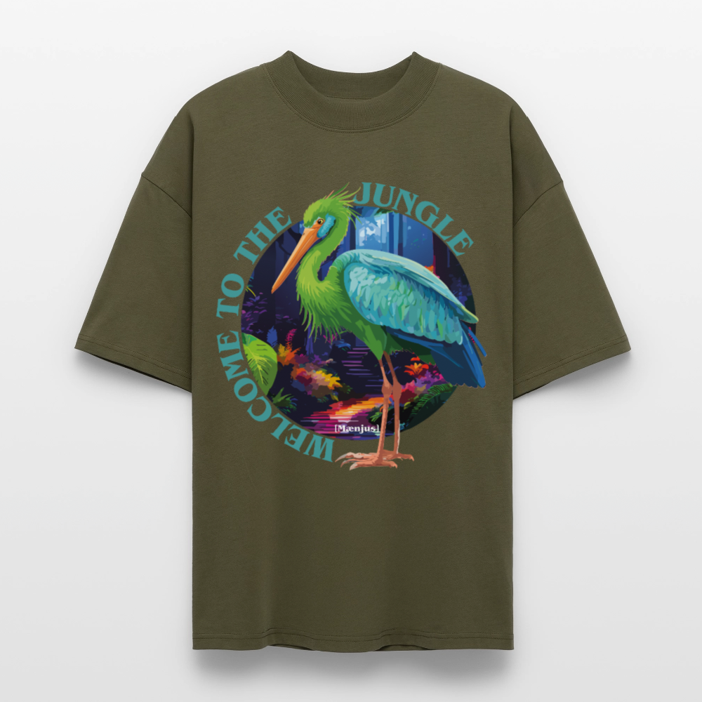 Oversized Unisex T-Shirt mit WELCOME TO THE JUNGLE PRINT - Khaki